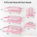 Liuoud 5 Pack Shower Caddy Organizer Rack Shelf for Inside Shower, Adhesive Bathroom Wall Storage Basket Rustproof Stainless Steel Shampoo Holder, Girly Bathroom Accessory Decor Set, Pink