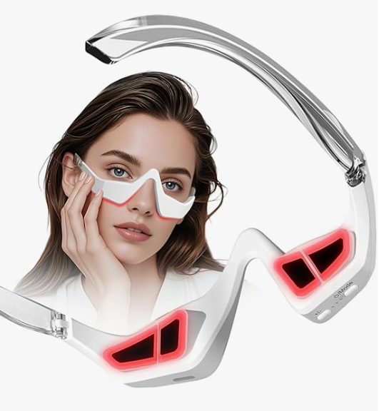 JCOTTON Under Eye Red Light Therapy, 4 Modes Red Light Under Eye Therapy Glasses Microcurrent Eye Massager, For Eye Bags Dark Circles Puffiness Wrinkles Fine Lines, Relieving Eye Fatigue