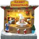 innodept12 Animated Christmas Village Accessories Decor with Music and LED Lights - Bring Festive Cheer to Your Home with Our Icecream Shop, Battery Operated