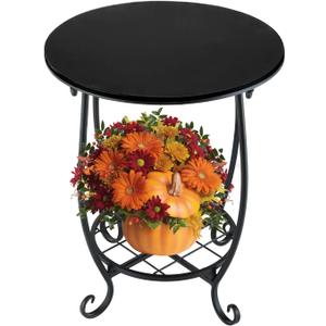 2 Tier Outdoor Side Table,14" Diameter and 17" H Weather Resistant Metal Round Outdoor End Table Side Table for Patio Yard Porch Balcony Garden Bedside,Suitable for Indoor and Outdoor use