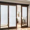 Threehoney 2 Pcs 35 x 110 Inches Temporary Blinds No Tools Cut to Size Fabric Paper Shades Adhesive Privacy Blinds for French Door Sliding Door Window Light Filtering Pleated Shades