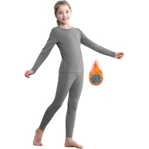 QooNoo Girls Thermal Underwear for Kids Long Johns Base Layer Set Winter Fleece Lined Top and Bottom Set (Medium, Dark Gray)