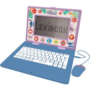 Lexibook, Disney Stitch, Bilingual and Educational Laptop Spanish/English, Toy for Children, 170 Activities to Learn, Play Games and Music, Large Screen, Blue, JC599Di2