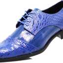 STW Men's Alligator Crocodile Print Oxfords Fashion Lace Up Dress Shoes (6.5, Royal Blue)