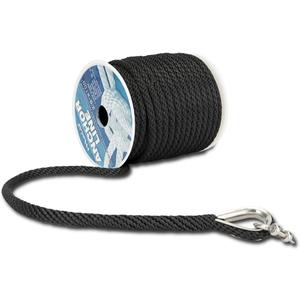 Made 3/8 Inch 50FT 100FT 150FT Premium Solid Braid MFP Black Gray Anchor Line Braided Anchor Rope/Line with Stainless Steel Thimble and Shackle (3/8" x50' Black)