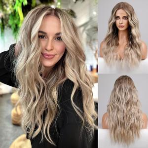Alanhair Lace Front Wig Ombre Blonde Lace Wigs for Women Nature Wave with Highlight Heat Resistant Fiber Daily and Cosplay