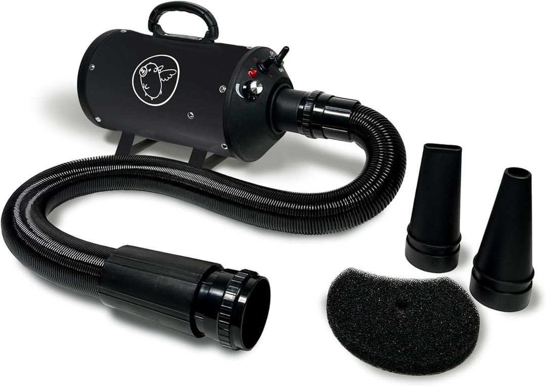 Flying Pig High Velocity Dog Pet Grooming Dryer w/Heater (Flying One, Black w/White Logo)