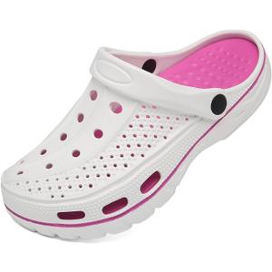 ChayChax Men's and Women's Arch Support Clogs Garden Shoes Slip-on Outdoor Beach Water Sandals with Removable Cushion Footbed (9.5-10.5 Women/8-9 Men, White)