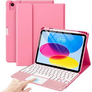 ProCase Touchpad Keyboard Case for iPad 11th (A16) 2025 / 10th Generation 2022, Multi-TrackPad Detachable Wireless Keyboard Folio Cover with Pencil Holder for iPad 11th/10th Gen -Pink