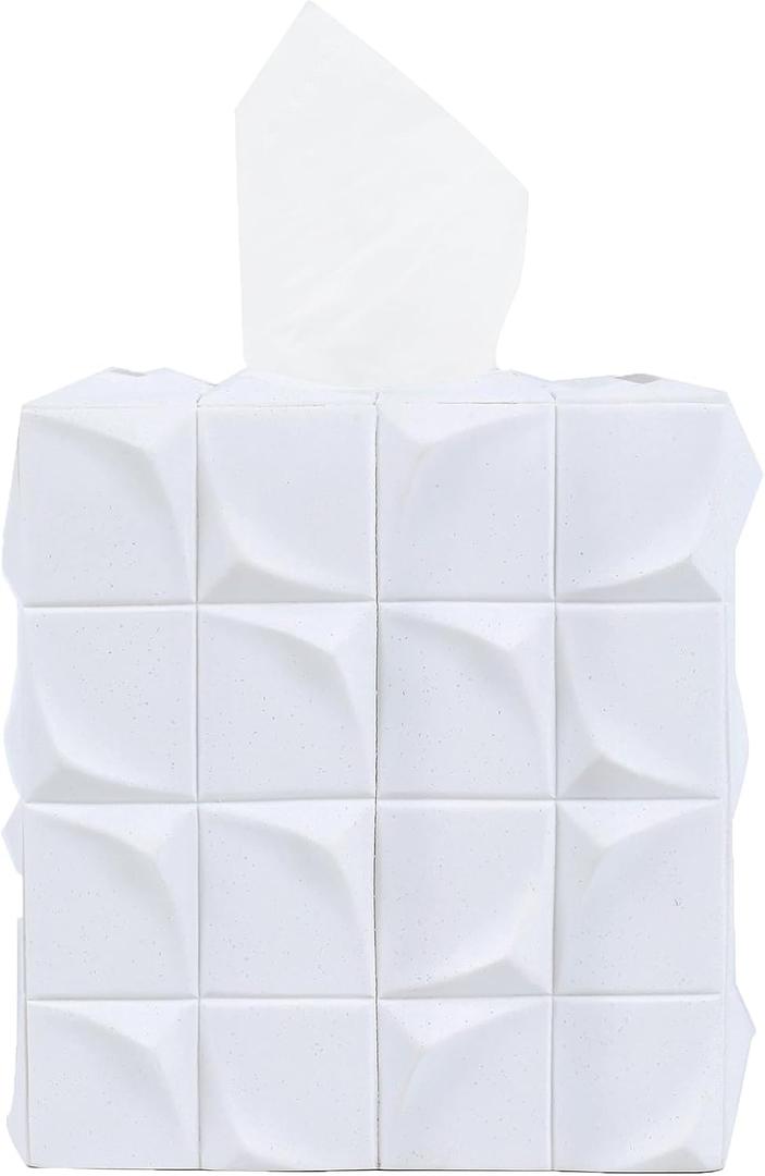 Hymmah Modern Square Tissue Box Cover Holder,Bathroom Accessories Decor Unique Design Tissue Box Cover for Bathroom Vanity Counter Tops Also Great for Bedrooms and Living Rooms