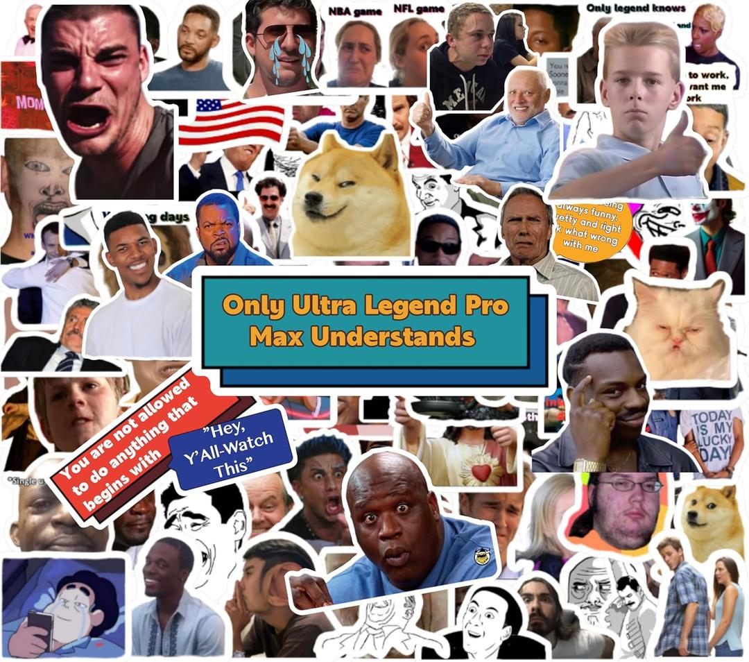 4 x 204 pcs Funny Meme Vinyl Stickers Pack, Classics Emotional Waterproof Stickers for Laptop, Bumper, Phone, Skateboard