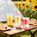 50PCS 16 oz Clear Plastic Cups with Lids and Colorful Straws, Round Bottom Disposable To Go Coffee Smoothie Juice Bubble Tea Cups, PET Party Cups for Holiday, Birthdays, Picnics, Christmas