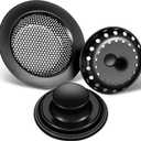 Mudder 3 Pcs Kitchen Sink Drain Strainer and Stopper Stainless Steel Garbage Disposal Plug with Handle Universal Anti-Clogging Kitchen Sink Filter Sieve Basket Strainer(Black)