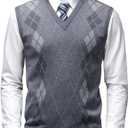 Mens Argyle Sweater Vests Classic V-Neck Sleeveless Pullover Grey Black Knitwear Nice Tank Tops for Dad Husband (XX-Large)