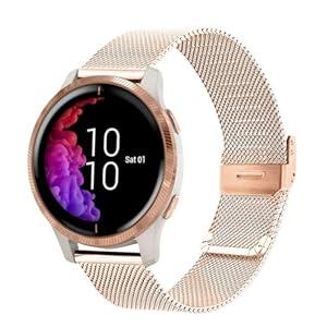 Abanen 20mm Stainless Steel Mesh Watch Band for Garmin Venu 2 Plus/ Venu Sq 2 / Vivoactive 6, Quick Release Metal Wristband Strap for Approach S50 / S40 (Rose Gold)