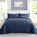 Navy Blue Quilt Queen Size Bedspread Lightweight Coverlet Queen Quilt Sets with Shams Bed Spread Queen Sized Cross-Stitch Quilted Bedspread for All Seasons, 89"x96"