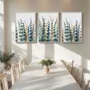 Framed Coastal Wall Art for Living Room, Large Modern Watercolor Botanical Artwork for Walls, 3 Piece Abstract Plant Minimalist Paintings Prints for Bedroom Office Hallway Wall Decor, 24x36 Inch