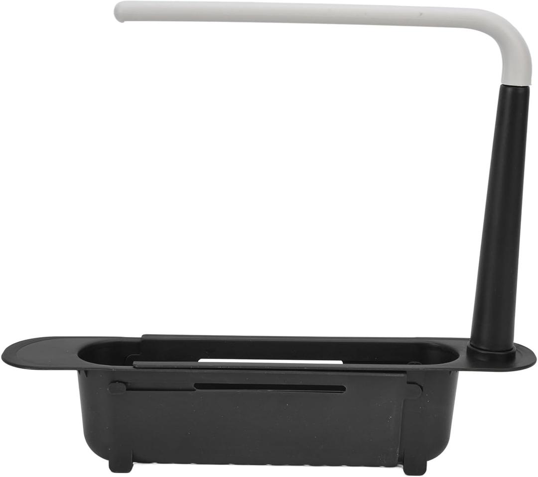 Telescopic Kitchen Over Sink Organizer with Towel Hanger, 2-in-1 Retractable Sink Drainer with Bracket and Crossbar Adjustable Expandable Sink Caddy Large Capacity for Kitchen Sink(Black)