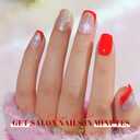 2 x Red Press On Nails Short - Jofay Fashion French Tip Press On Nails, Acrylic Fake Nails with Snowflakes and Gold Glitter, Reusable False Nails Glue On Nails for Women, Stick On Nails Kit 32Pcs