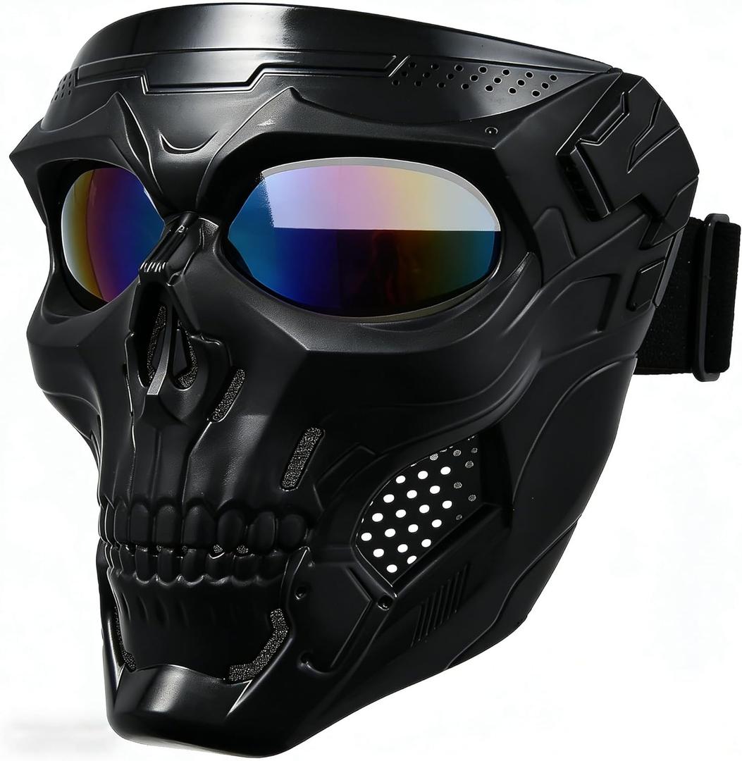 Airsoft Mask Full Face with HD Goggle Skull Skeleton Paintball Mask for Halloween Cosplay Paintball Game Props Party Tactical Mask, S