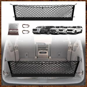 Muslogy Truck Bed Cargo Net Trunk Netting Compatible with 2021-2026 Chevy Suburban&Tahoe|GMC Yukon&Yukon XL| Escalade Accessories, Pickup Cargo Organizer SUV Sedan Storage Net w/Heavy Duty Carabiners