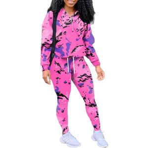 EOSIEDUR Women's Two Piece Outfits Zipper Jacket Pullover and Elastic Waistband Pants with Pockets Sweatsuit Tracksuit Sets (Purple Splashing Ink) S