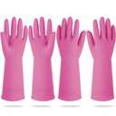 Mamison 2 Pairs Reusable Waterproof Household Dishwashing Cleaning Rubber Gloves, Non-Slip Kitchen Glove (Pink, Small (Pack of 2))