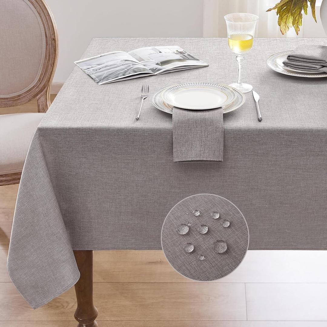 Rectangular Table Cloth 60x120 inch Grey Linen Textured Tablecloth Outdoor Waterproof, Stain and Wrinkle Resistant, Extra Lang Table Cloths for 6/8 Foot Rectangle Large Tables Decor Garden