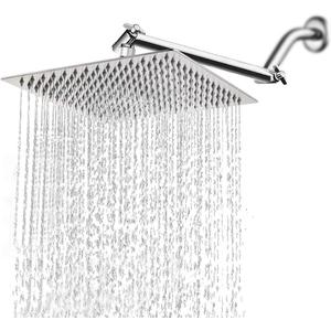 HarJue High Pressure Large Stainless Steel Square Rain ShowerHead With Shower Arm Waterfall Full Body Coverage Easy to Clean and Install (12 Inch With Arm, Chrome Finish)