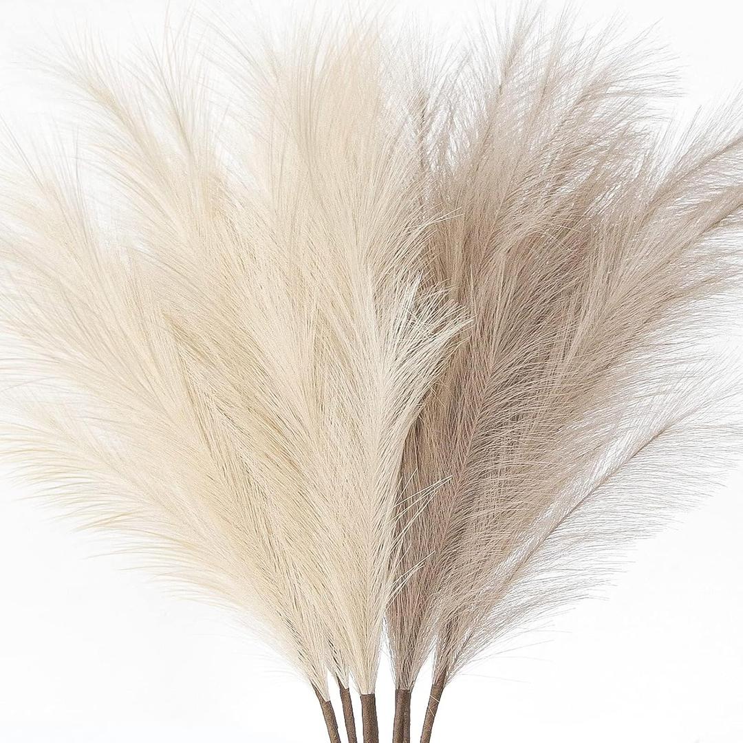 ZIFTY 7-Pcs 38"/3.1FT Faux Pampas Grass Large Tall Fluffy Artificial Fake Flower Boho Decor Bulrush Reed Grass for Vase Filler Farmhouse Home Wedding Decor (Beige&Taupe)
