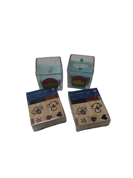 STAMP KIT 5stamps and two ink pads(2Pack) with 2Pcs Candle Pineapple paradise 2.5oz