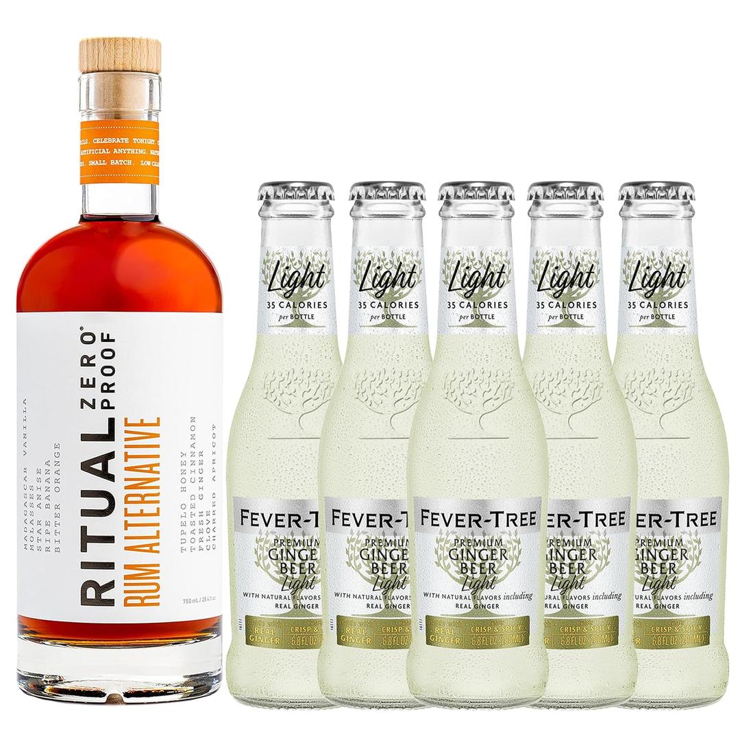 Ritual Zero Non-Alcoholic Alternative with 5 Pack of Fever Tree Light Ginger Beer for your favorite Alcohol-Free Mixed Drink, BBD 07/2025, BBD 04/2025