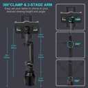 Cup Holder Car Tablet Mount for Truck, 360 Adjustable 15" Long 2-Arm Stand Holder for iPad Pro 12.9/11/10.5/9.7/Air/Mini 6/5/4, Galaxy Tab/Z Fold 6/5/4, iPhone 17/16/Pro, 4.7-12.9" Tab &Phone
