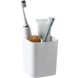 Toothbrush Holder for Bathrooms, 3 Slots Toothbrush and Toothpaste Holder Bathroom Counter Organizer for Electric Toothbrushes, Floss, Razors - White