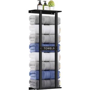 Bathroom Towel Storage Rack, Wall Mounted Bathroom Towel Rack, 30 inch Heavy Duty 6 Large Towels, Wall Mounted Towel Rack for Rolled Towels, Black