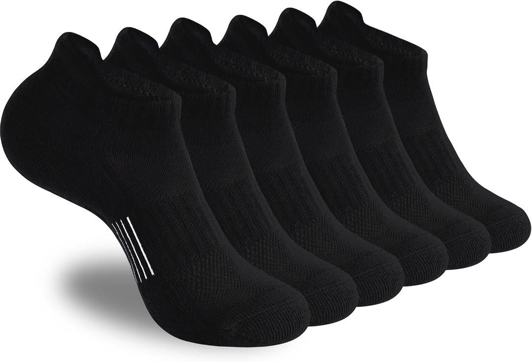 ATBITER Womens Ankle Socks 6 Pairs Cushioned Running Athletic No Show Socks With Tab (Black, L)