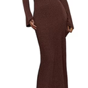 PRETTYGARDEN Women's Fall Fashion Long Sleeve Maxi Dress Ribbed Knit Boat Neck Bodycon Casual Dresses Going Out Outfits
 XS