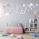 aooyaoo 26pcs Stars Acrylic Mirror Wall Stickers, 4 Sizes, Silver Stars, Stickers with Adhesive, Art Decal, 3D Wall Decorations for Baby Kids Bedroom Home DIY Decor