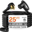 25 FT 4 Prong Dryer Extension Cord Outdoor Black, 30 AMP 10/4 Gauge Heavy Duty, NEMA 14-30P to 14-30R, Waterproof STW Jacket ETL Listed for Dryers & EV Charging