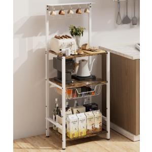 Ansionsol 4 Tier Coffee Bar Station, Corner Bakers Rack with 5 Hooks & Wire Basket, Coffee Maker Stand for Small Space, Kitchen Storage Shelf for Entryway, Living Room, Caf, White, 16.5"x13"x47.8"