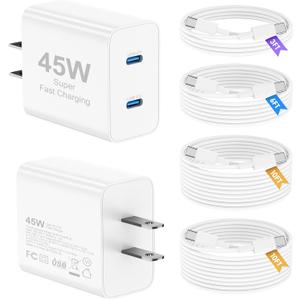45W iPhone 17 16 15 Charger Fast Charging, 2Pack Dual Port USB C Charger Block with Long 60W 3/6/10/10FT USB C to C Cable, PD 3.0 Wall Charger Plug for iPhone 17/16 Pro Max/15 Series/iPad Pro