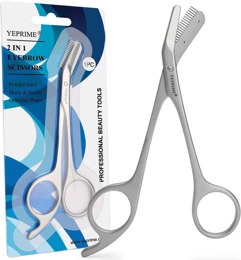 Eyebrow Trimming Scissors with Comb, Gifts For Men Women Stocking Stuffers, Stainless Steel (Silver)