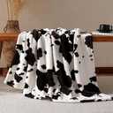 Cozy Bliss Cow Print Fuzzy Throw Blanket for Couch - Thick Soft Warm Non Shedding Fleece Blankets for Western Dcor Room, for Kids, Women Men Girls, Black Brown 40"*50"
