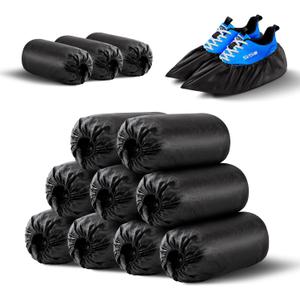 HUADYMEET Shoe Covers Disposable Non Slip For Indoors 100Pack(50 Pairs) Waterproof Shoes Protector Cover Durable Boot Booties Covers Fits up to size 11 US Men and 13 US Women,Large,Black