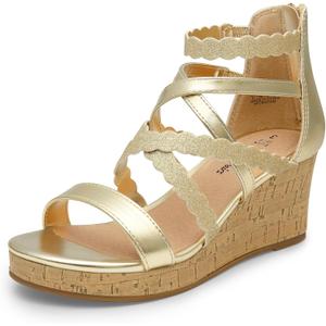 DREAM PAIRS Girls Wedge Sandals Flatform Open Toe Platform Sandals Flower Wedding Party for Little Kid/Big Kid (Gold) 5 DREAM PAIRS Girls Wedge Sandals Flatform Open Toe Platform Sandals Flower Wedding Party for Little Kid/Big Kid (Gold) 5