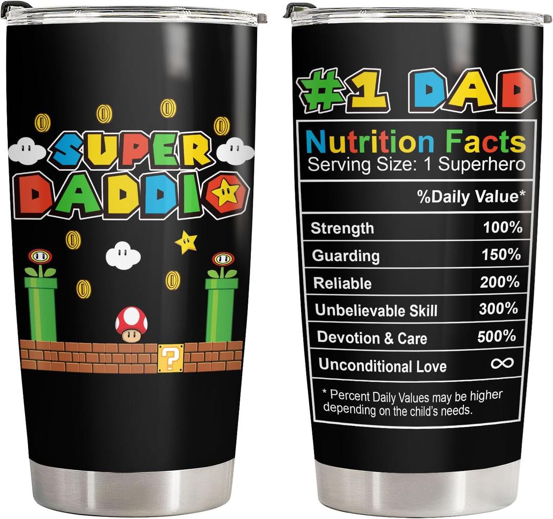 34HD Father Gifts, Daddio Tumbler with Lid 20 oz Stainless Steel, Dad Coffee Mug, Gamer Dad Present, Daddy Birthday Gifts from Daughter, Son, Wife Christmas Gift