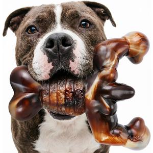 MOXIKIA Dog Chew Toys for Aggressive Chewers Almost Indestructible Dog Toys,Bacon Flavor,Tough Dog Bone Toys for Medium/Large Breed Dogs,Best Chew Toys to Keep Them Busy