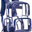 Vorspack Clear Backpack - Transparent Backpack with Reinforced Bottom & Multi-pockets for College Workplace Security - Navy (Large)