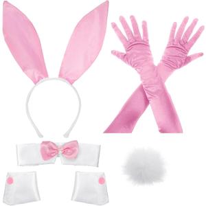 Zhanmai Bunny Costume Set - Including Ear Headband, Cuffs and Tail Accessory for Easter Party (Pink)