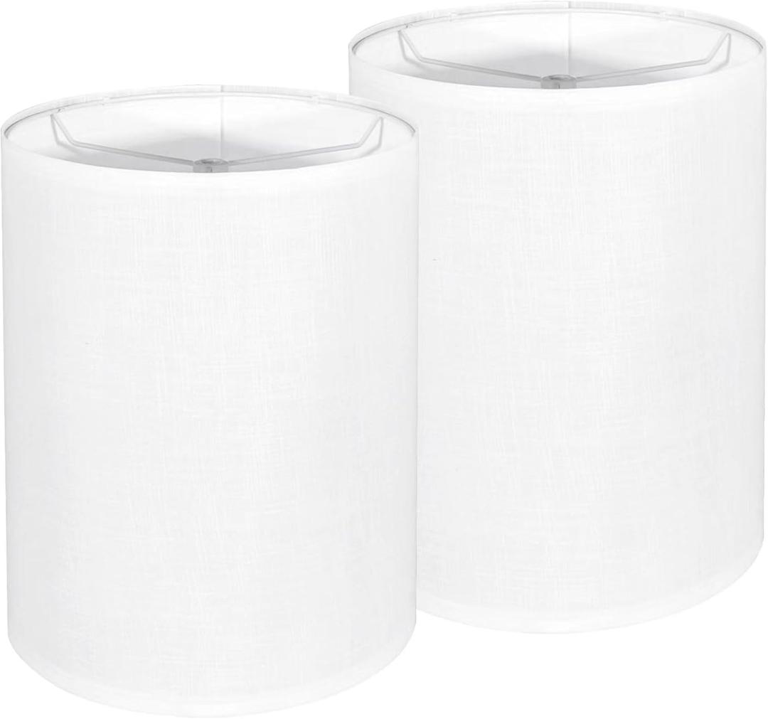 Tall Lamp Shades Set of 2, 10" Top X 10" Bottom X 13" High Large Drum Lampshades for Table Lamps Floor Lamp, White Line Fabric Lamp Shades, Easy Assembly Replacement Lampshades